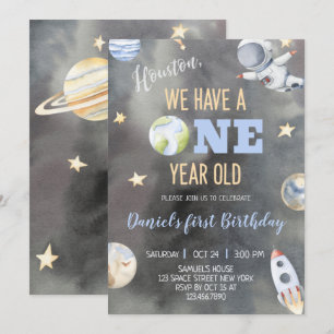 Space Astronaut Birthday One Year Invitation