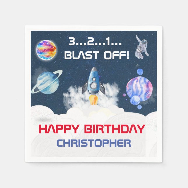 Space Astronaut Birthday party   Napkin (Front)