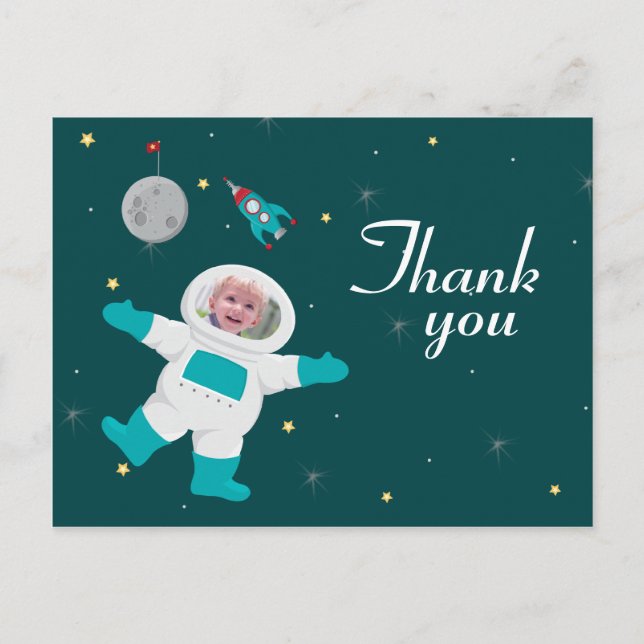 Space astronaut birthday photo thank you postcard (Front)