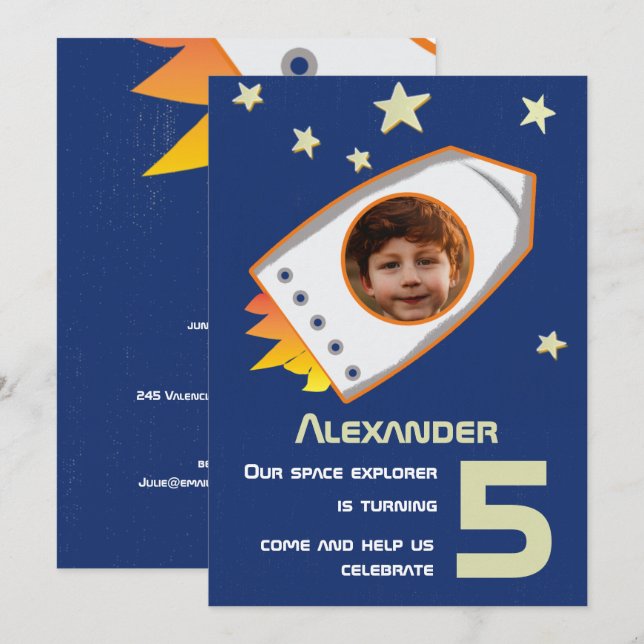 Space Astronaut Boy Cute Photo Birthday Party  Invitation (Front/Back)