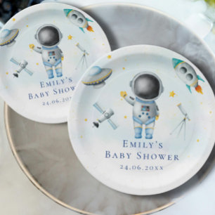 Space Astronaut Boy rockets ufo stars Baby Shower Paper Plate