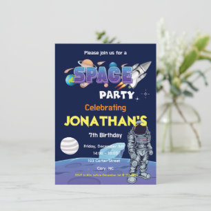 Space Astronaut Boys Birthday Party  Invitation
