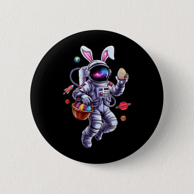 Space Astronaut Bunny Easter Eggs Basket Cute 6 Cm Round Badge (Front)