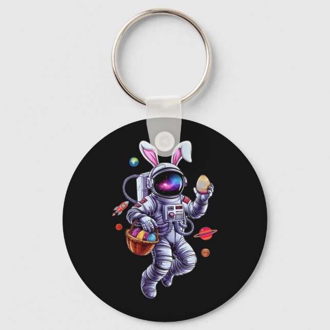 Space Astronaut Bunny Easter Eggs Basket Cute Key Ring (Front)