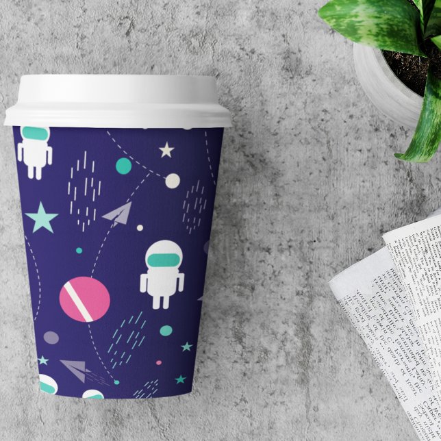 Space Astronaut Cartoon Pattern Paper Cups (astronaut space pattern kids,adult party stationery, birthday party use and throw paper cups)