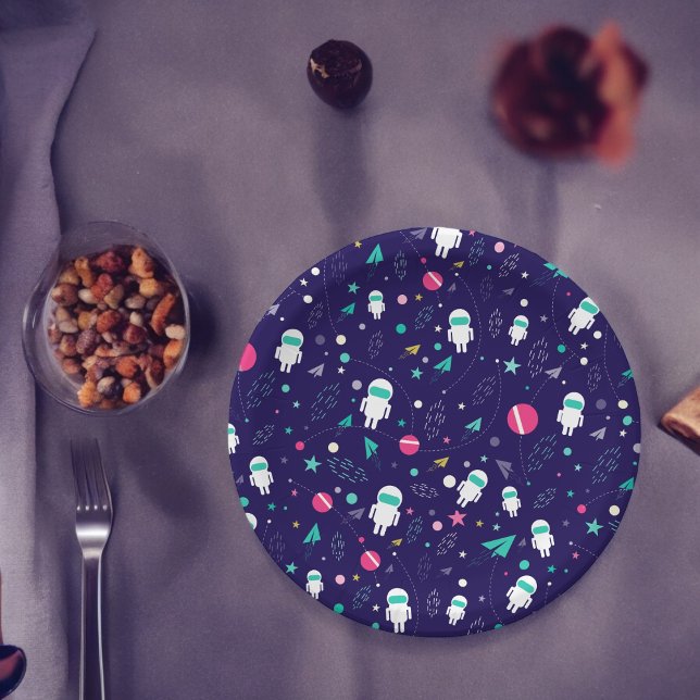 Space Astronaut Cartoon Pattern Paper Plate (planet space astronaut,birthday,wedding,baby shower,special occasion event paper plate party supplie)