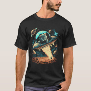 Space Astronaut Cat Flying Ufo Aliens Galaxy Kitty T-Shirt