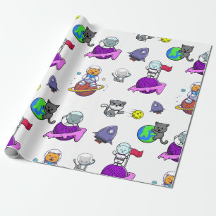 Space Astronaut cat Planet  Wrapping Paper