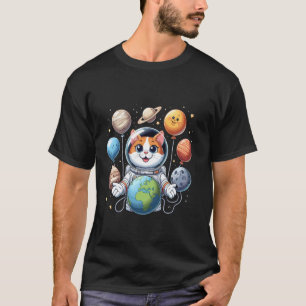 Space Astronaut Cat Solar System Planet Balloons K T-Shirt