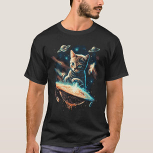 Space Astronaut Cat Ufo Planets Galaxy Kitty T-Shirt