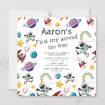 Space Astronaut First Birthday Party Invitation