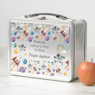 Space Astronaut First Birthday Party Invitation Metal Lunch Box