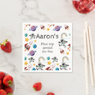 Space Astronaut First Birthday Party Invitation Napkin