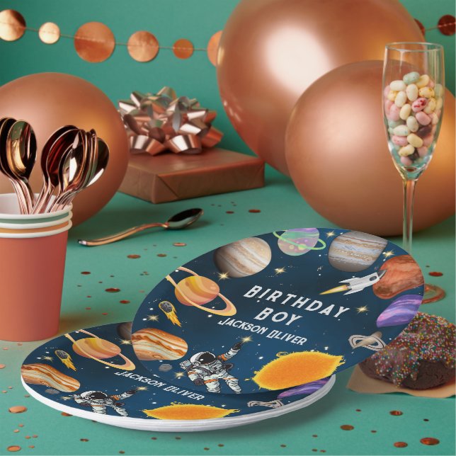Space Astronaut First Birthday Party Paper Plate (Multi)