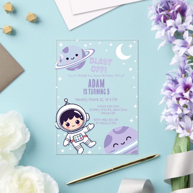 Space Astronaut for Boys| Galaxy Outer Space Party Acrylic Invitations (Insitu (Wedding))