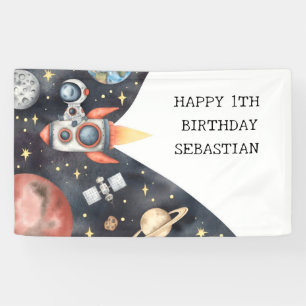 Space Astronaut galaxy planets boy Birthday Party  Banner