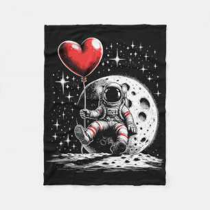 Space Astronaut Heart Bylloon Valentine's Day Vale Fleece Blanket