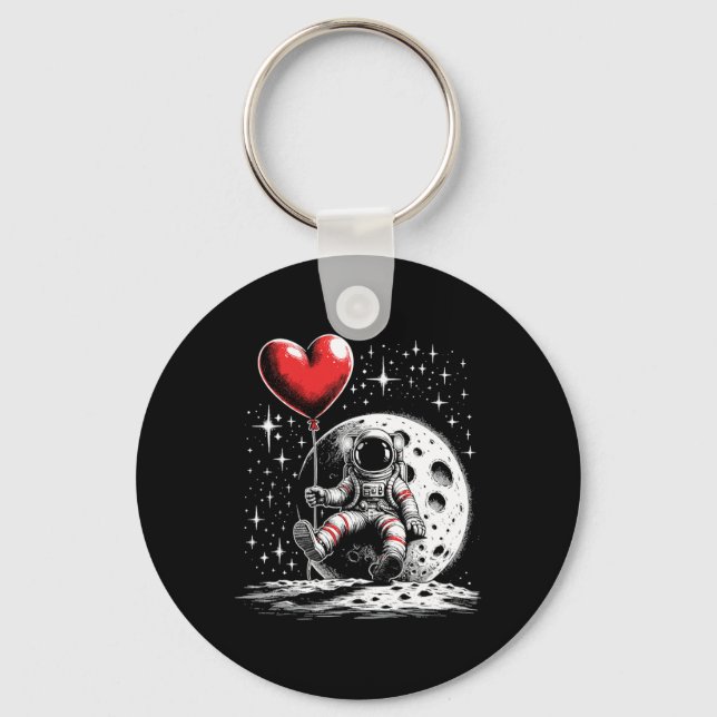 Space Astronaut Heart Bylloon Valentine's Day Vale Key Ring (Front)