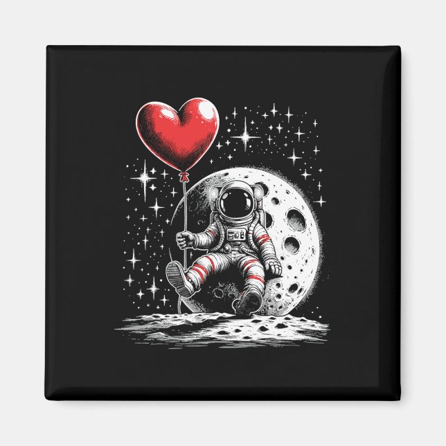 Space Astronaut Heart Bylloon Valentine's Day Vale Magnet (Front)