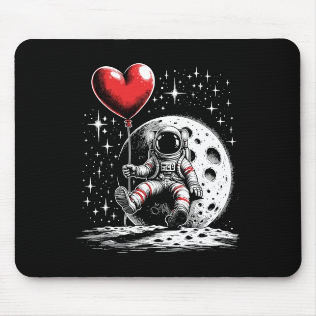 Space Astronaut Heart Bylloon Valentine's Day Vale Mouse Mat (Front)