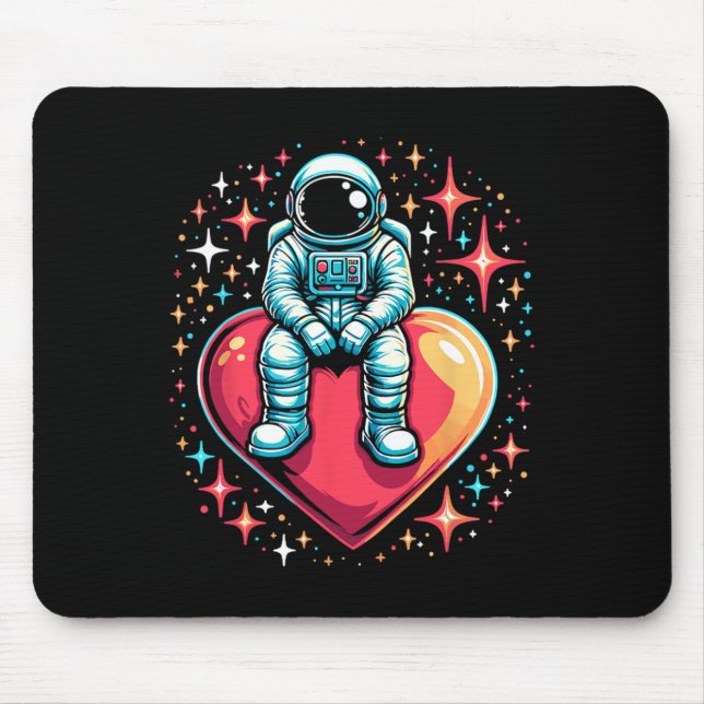 Space Astronaut Heart Bylloon Valentine's Day Vale Mouse Mat (Front)