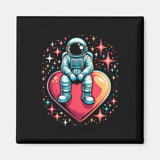 Space Astronaut Heart Lloon Valentine's Day Valent Magnet (Front)