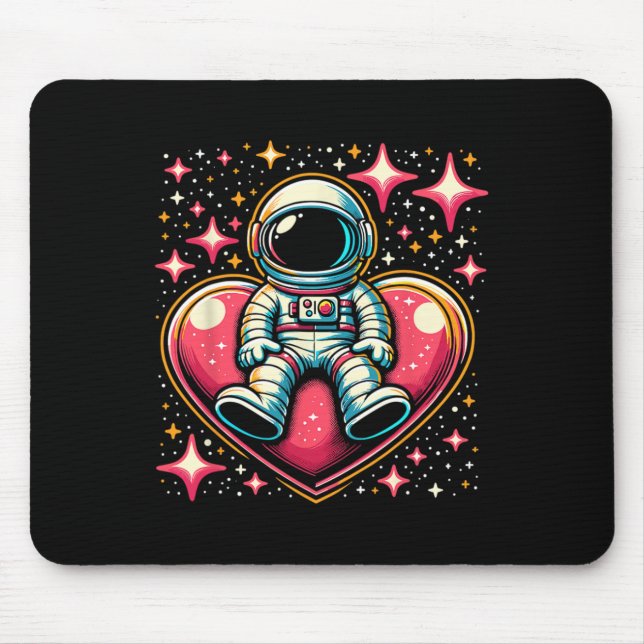 Space Astronaut Heart Lloon Valentine's Day Valent Mouse Mat (Front)