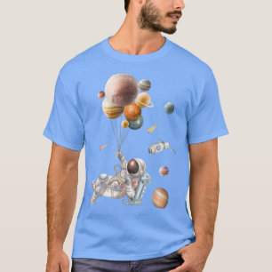 Space Astronaut Holding Solar System Balloon Funny T-Shirt