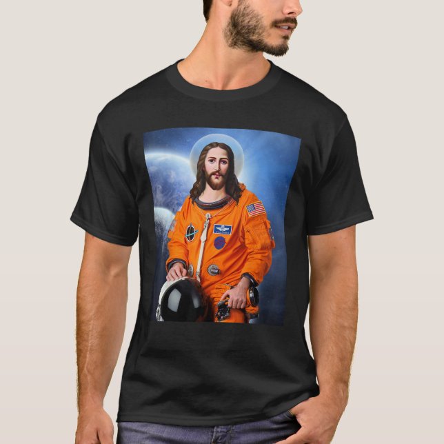 Space Astronaut Jesus Atheist Atheism T-Shirt (Front)