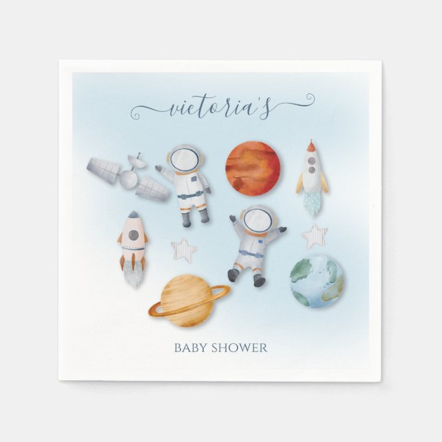 Space Astronaut Mobile Baby Shower Napkin (Front)