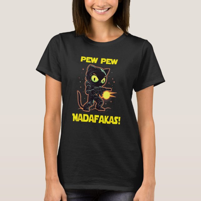 Space Astronaut Pew Madafakas Black Cat T-Shirt (Front)