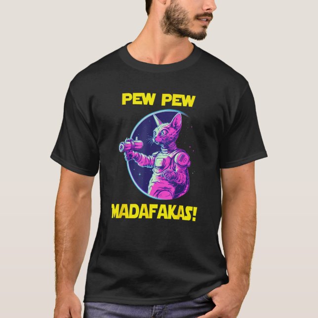 Space Astronaut Pew Madafakas Cornish Rex Cat T-Shirt (Front)