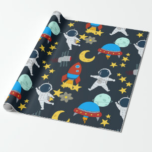 Space Astronaut Planet Wrapping Paper