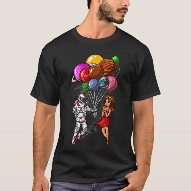 Space Astronaut Planets Balloons T-Shirt (Front)