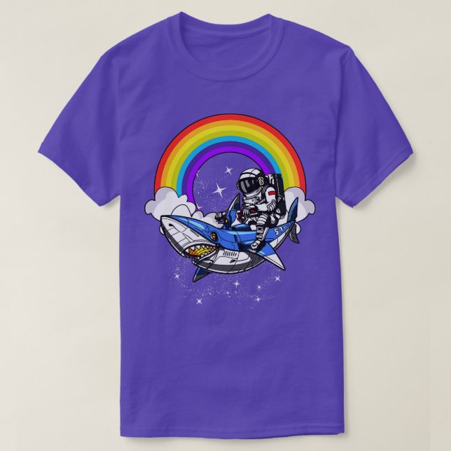 Space Astronaut Riding Shark T-Shirt (Design Front)