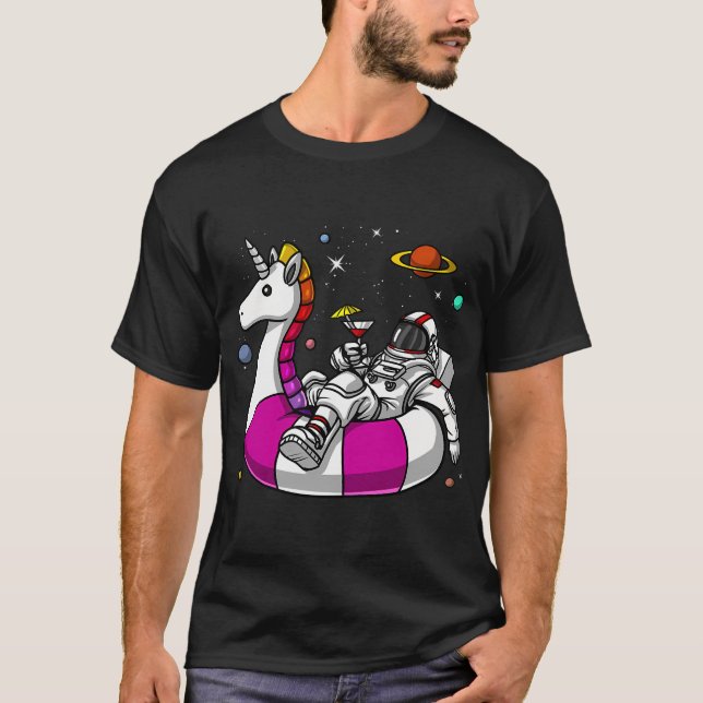 Space Astronaut Riding Unicorn Float T-Shirt (Front)