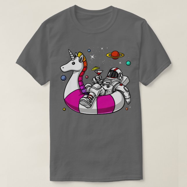 Space Astronaut Riding Unicorn Float T-Shirt (Design Front)