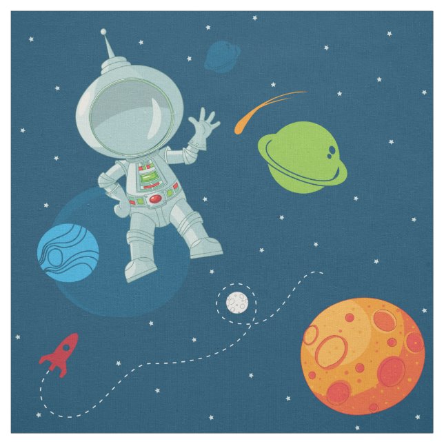 Space Astronaut Seamless Pattern Fabric on Navy (Swatch)