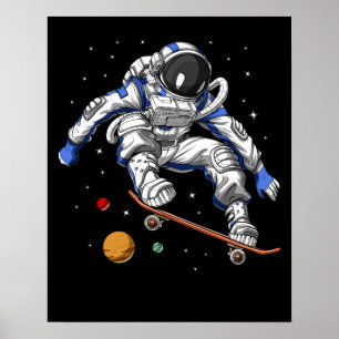 Space Astronaut Skateboarding Poster
