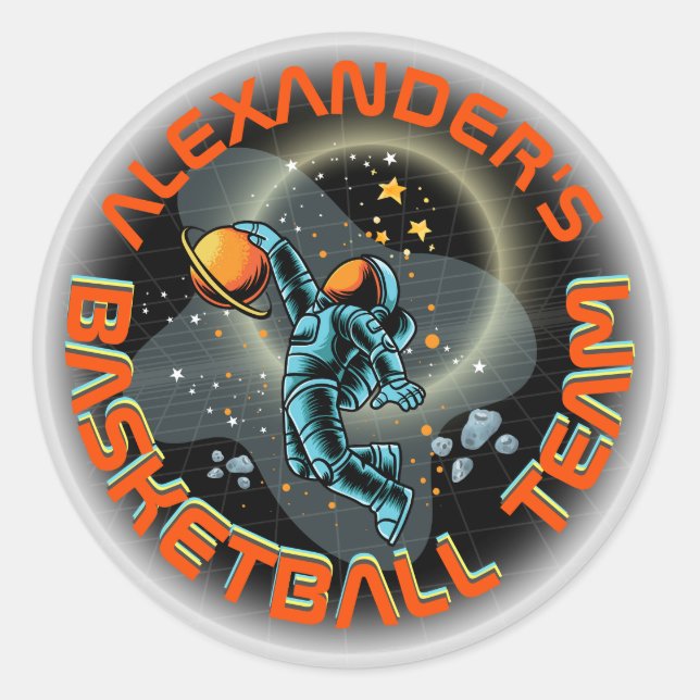 Space Astronaut Slamdunk Cool Kids Fun Basketball Classic Round Sticker (Front)