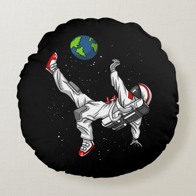 Space Astronaut Soccer Football Cosmic Round Cushion (Front)