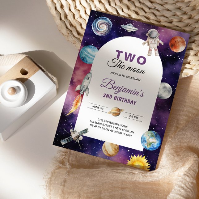 Space Astronaut Two The Moon Second Birthday Invitation (Creator Uploaded)