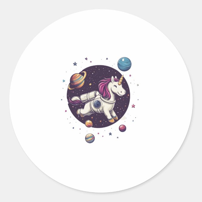 Space Astronaut Unicorn (1) Classic Round Sticker (Front)