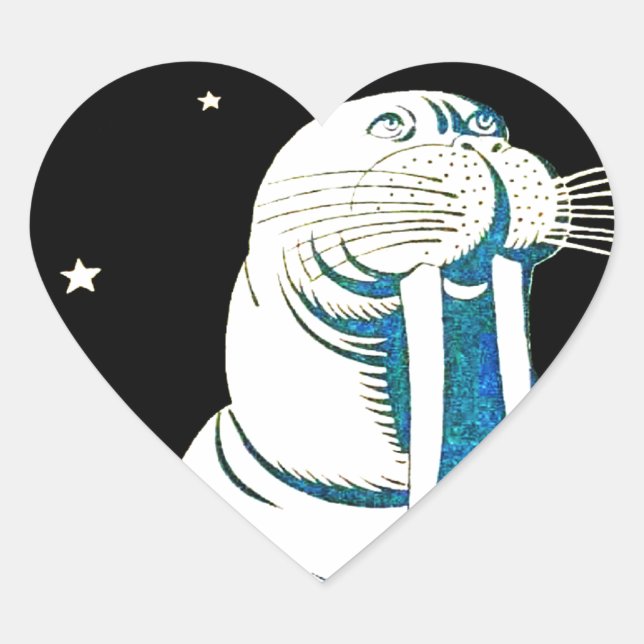 Space Astronaut Walrus Heart Sticker (Front)