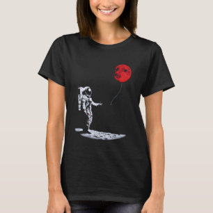 Space Astronaut with Red Moon Balloon Graphic Art T-Shirt