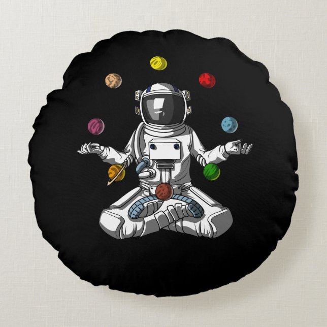 Space Astronaut Zen Yoga Meditation Cosmic Planets Round Cushion (Front)
