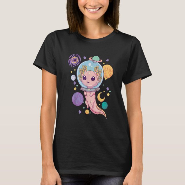Space Axolotl Kawaii Pastel Goth Anime Aesthetic T-Shirt (Front)