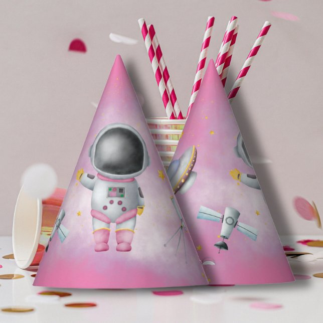 Space baby girl Astronaut rocket ufo star Birthday Party Hat (Creator Uploaded)