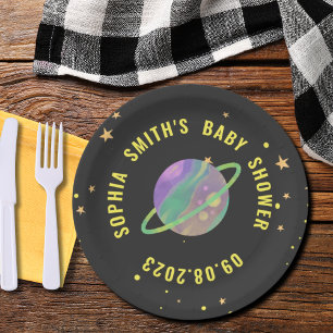 Space Baby Shower, Cosmic Cutie, Gender Neutral Paper Plate