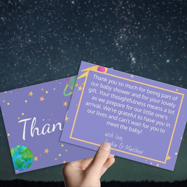Space Baby Shower, Cosmic Cutie, Gender Neutral Thank You Card (Creator Uploaded)